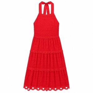 Maeve Anthropologie Maxi Dress Size 4 Red Eyelet Halter Convertible Strap Dress